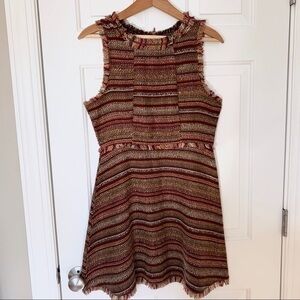 She & Sky Multicolor Stripe Tweed Fringe Dress M